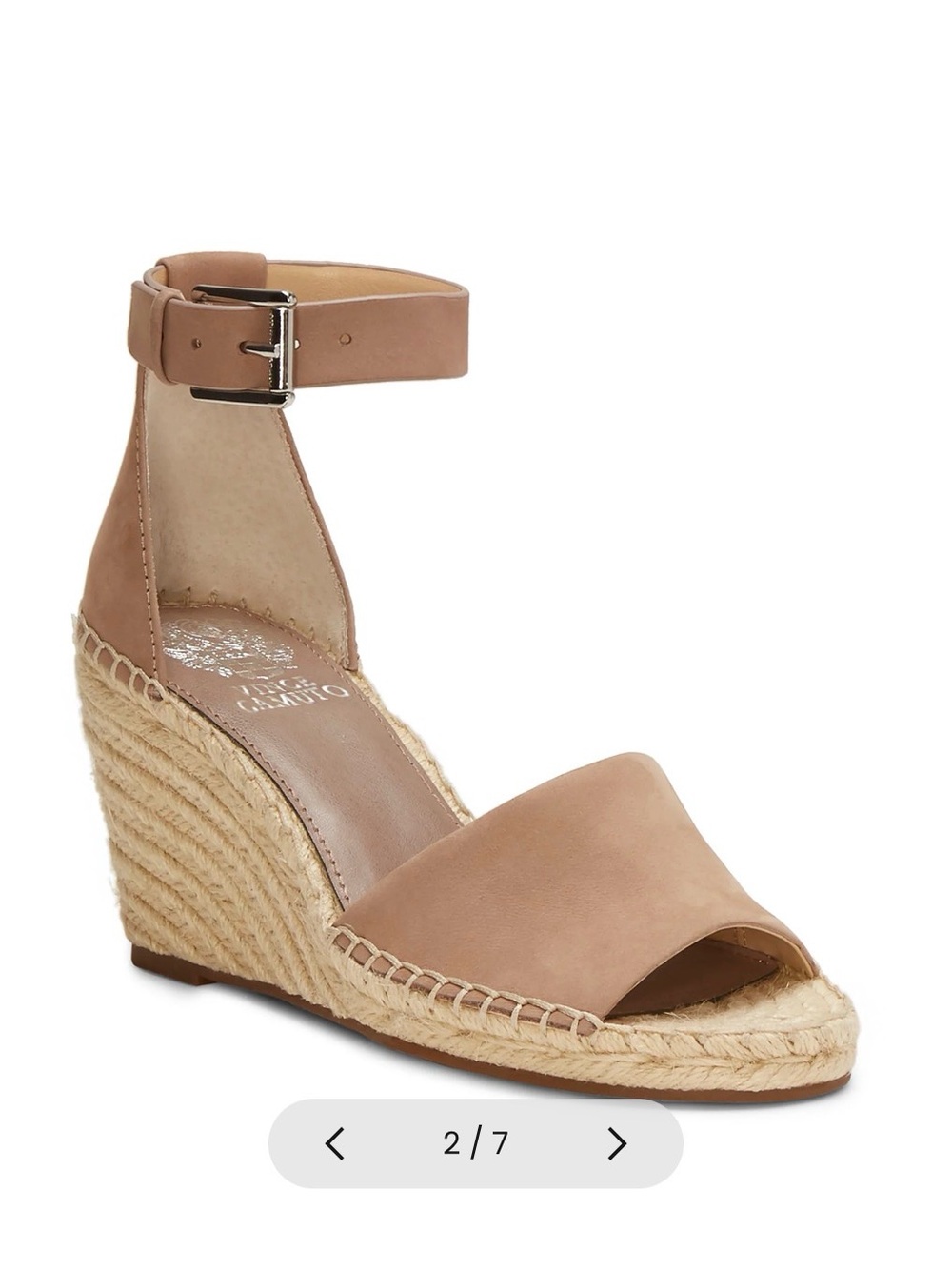 Vince Camuto Taupe Leather Ankle-Strap Espadrille Wedges, 7.5